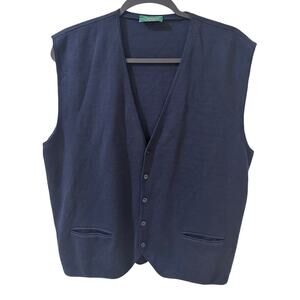 Novelli Italian Soft Wool Button Front Vest Back 2 School Preppy Navy Pockets, L